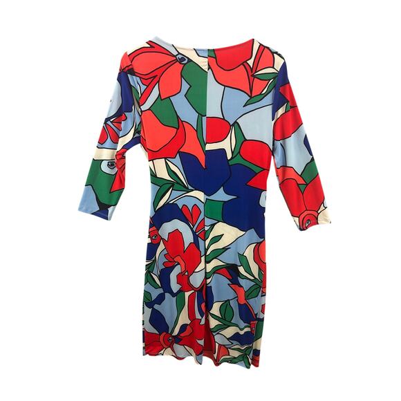 Tahari Floral Abstract Knot Front Dress Multicolor 3/4 Sleeve Size 12 - Picture 3 of 9